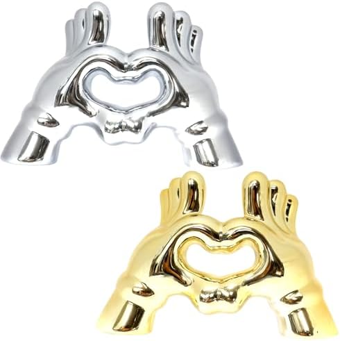 Zerzsy 2 Pack Gold Decor Finger Gesture Statues, “OK” Hands Sculpture Decor for Home Living Room Office,Sculptures Decorative Objects for Bookshelf Shelves Desk Table-Gold & Silver