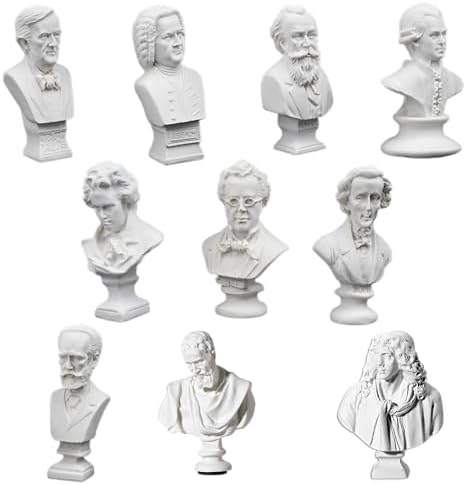 Music Composers Classical Mini greek Bust Statue Set of 10 Pcs Resin Figure Famous Artist's Sculpture Baroque to Romantic Era Collectible Figurines Statue Replica for Home Decor & Music Lover Gifts