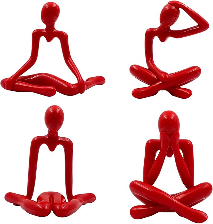 4PCS Thinker Style Abstract red Statue, Modern Simple ABS Abstract Sculpture Decor, for Home Living Room, Restaurant, Office, Bookshelf Decoration, Gifts