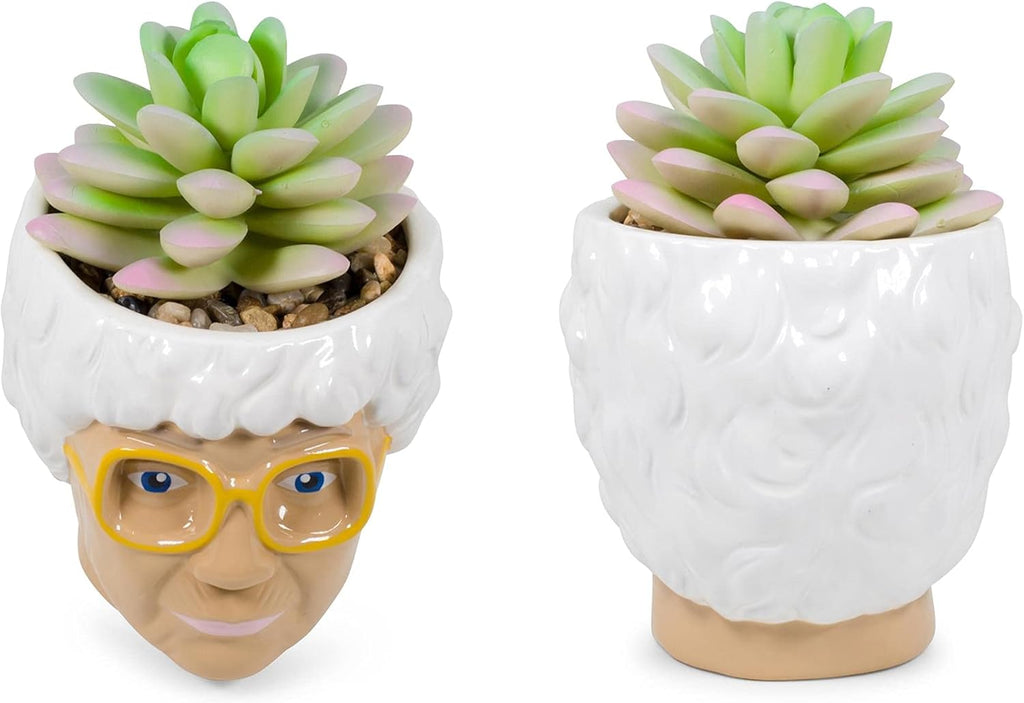 The Golden Girls Sophia Face Mini Ceramic Planter with Faux Succulent | 3 Inches