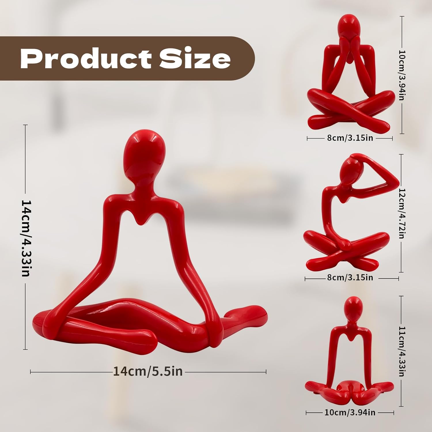 4PCS Thinker Style Abstract red Statue, Modern Simple ABS Abstract Sculpture Decor, for Home Living Room, Restaurant, Office, Bookshelf Decoration, Gifts
