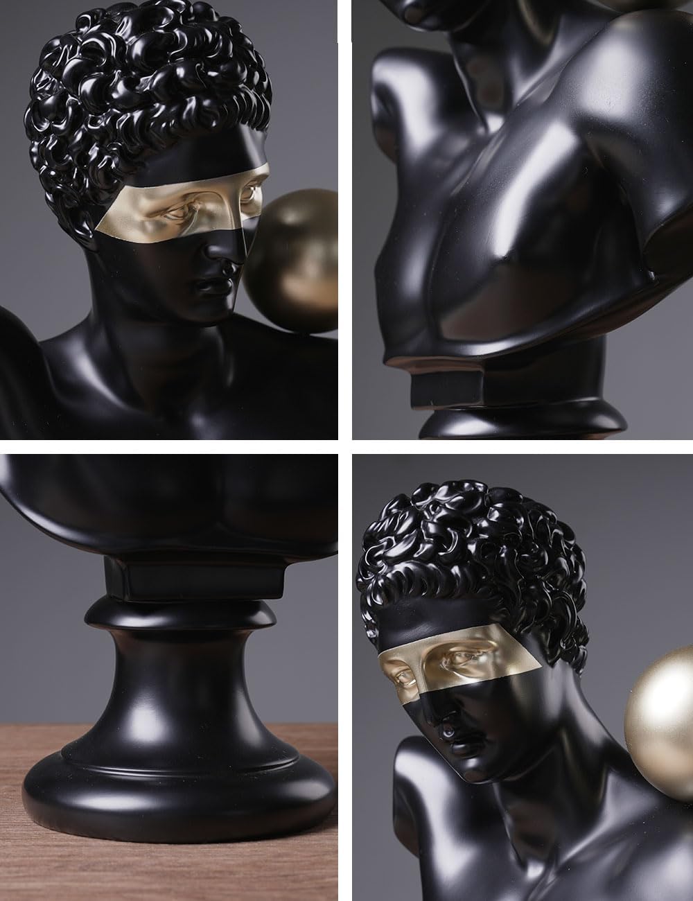 Abstract Sculpture Decor Modern Arts Greek Bust Figurine Table Centerpiece Statue Polyresin Black 13.8 inch