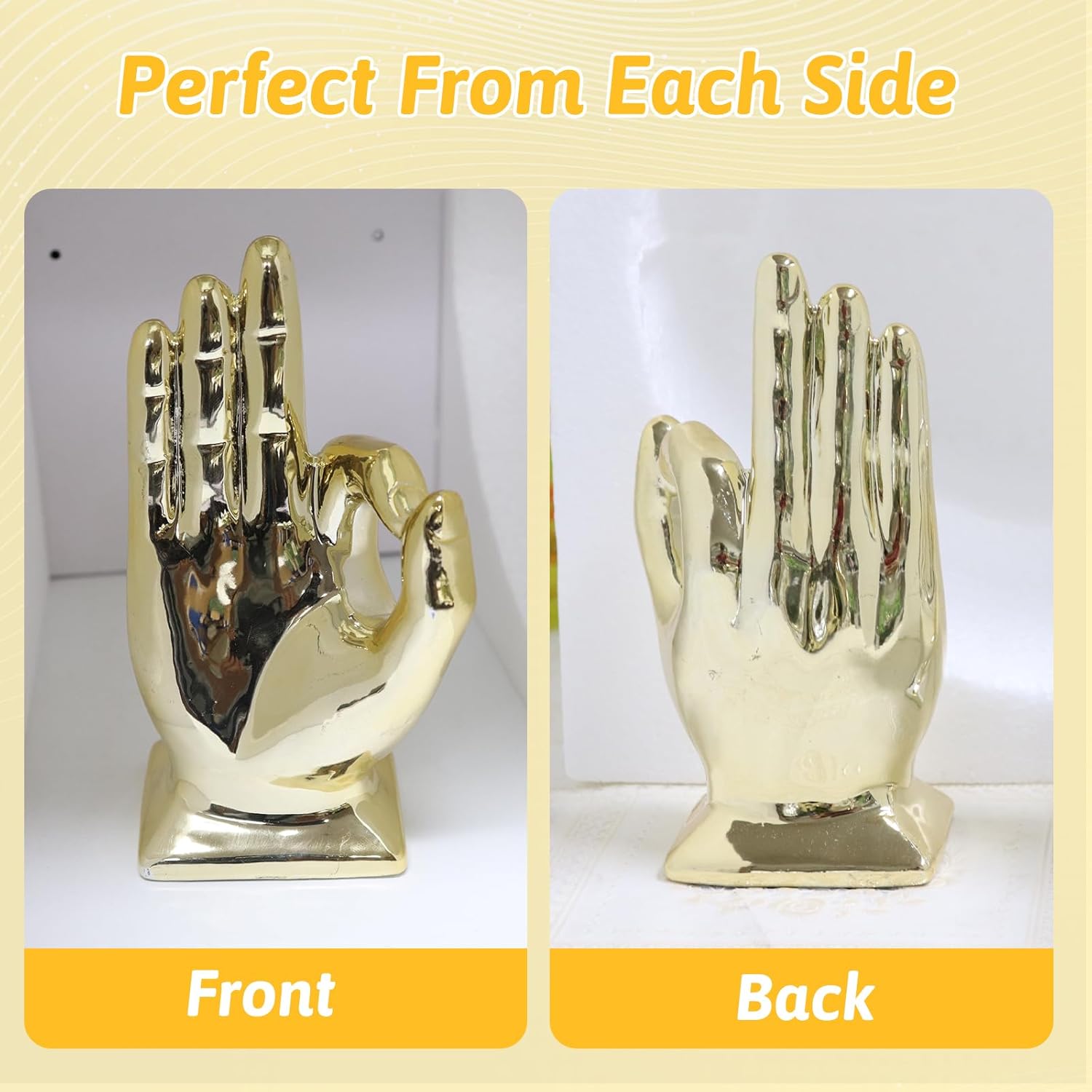 Zerzsy 2 Pack Gold Decor Finger Gesture Statues, “OK” Hands Sculpture Decor for Home Living Room Office,Sculptures Decorative Objects for Bookshelf Shelves Desk Table-Gold & Silver