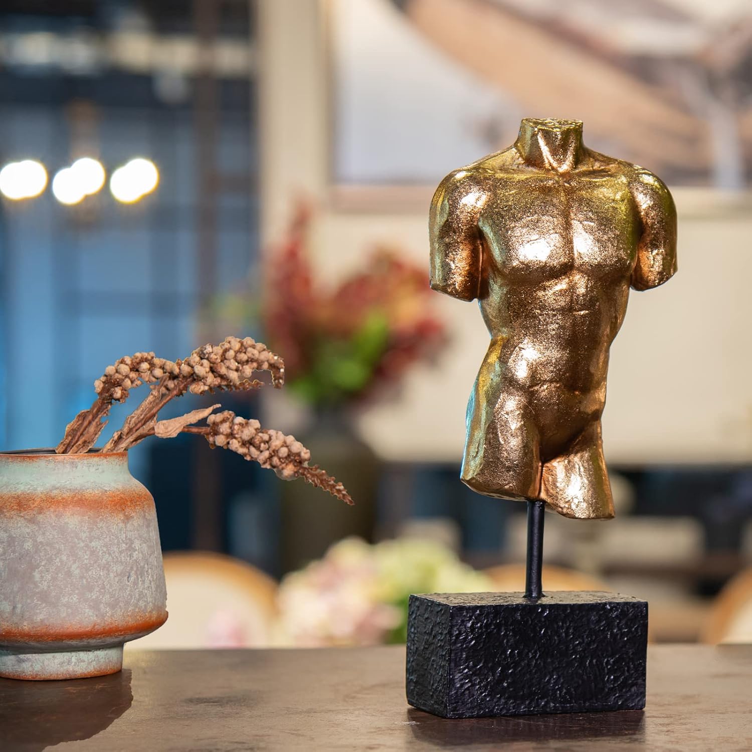 Guichifun Sculptures Home Decor Bust Male Statue - Figure Resin Decoration Modern Gold Decorative Figures Home Art Sculpture Christmas Birthday Gifts for Men&Women 3 X 1.5 X 8.5 Inch