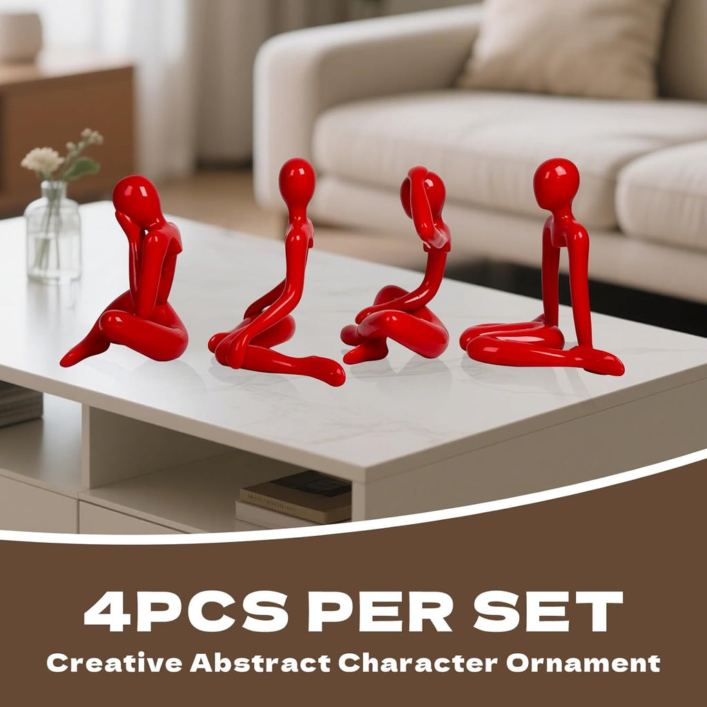 4PCS Thinker Style Abstract red Statue, Modern Simple ABS Abstract Sculpture Decor, for Home Living Room, Restaurant, Office, Bookshelf Decoration, Gifts