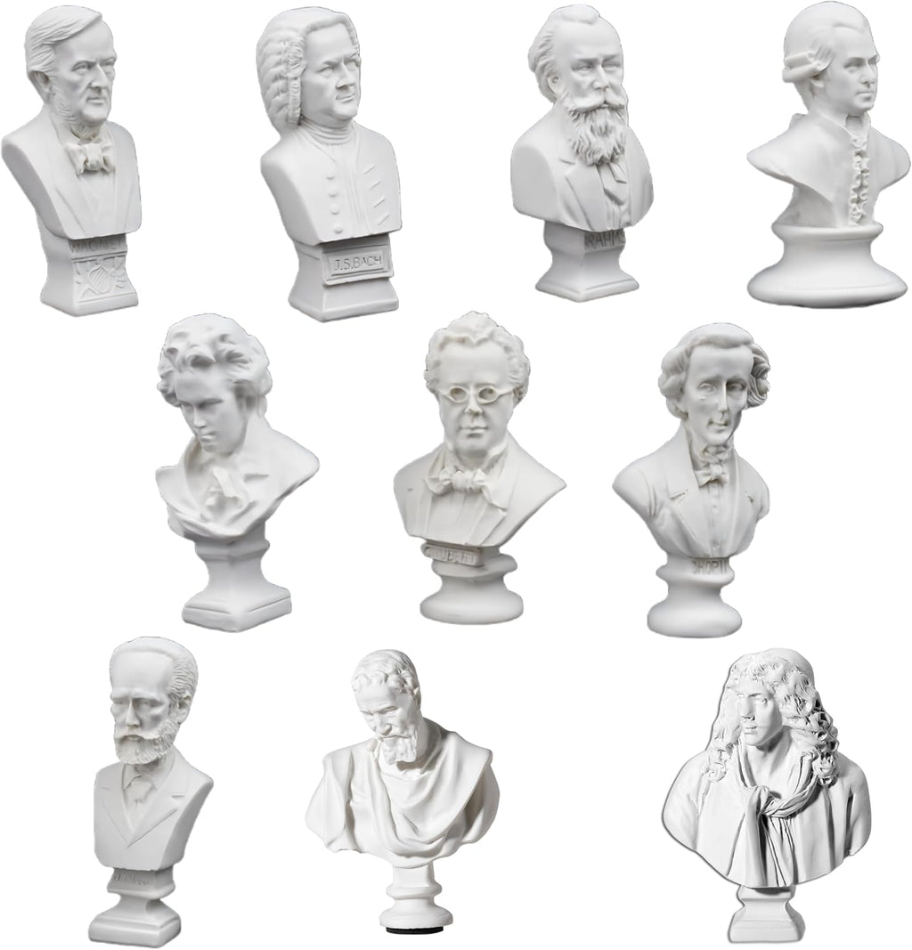 Music Composers Classical Mini greek Bust Statue Set of 10 Pcs Resin Figure Famous Artist's Sculpture Baroque to Romantic Era Collectible Figurines Statue Replica for Home Decor & Music Lover Gifts