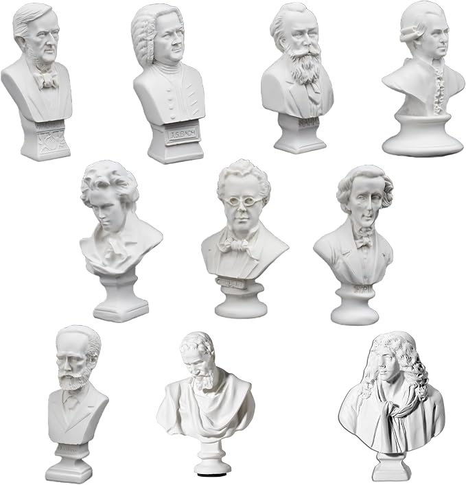 Music Composers Classical Mini greek Bust Statue Set of 10 Pcs Resin Figure Famous Artist's Sculpture Baroque to Romantic Era Collectible Figurines Statue Replica for Home Decor & Music Lover Gifts
