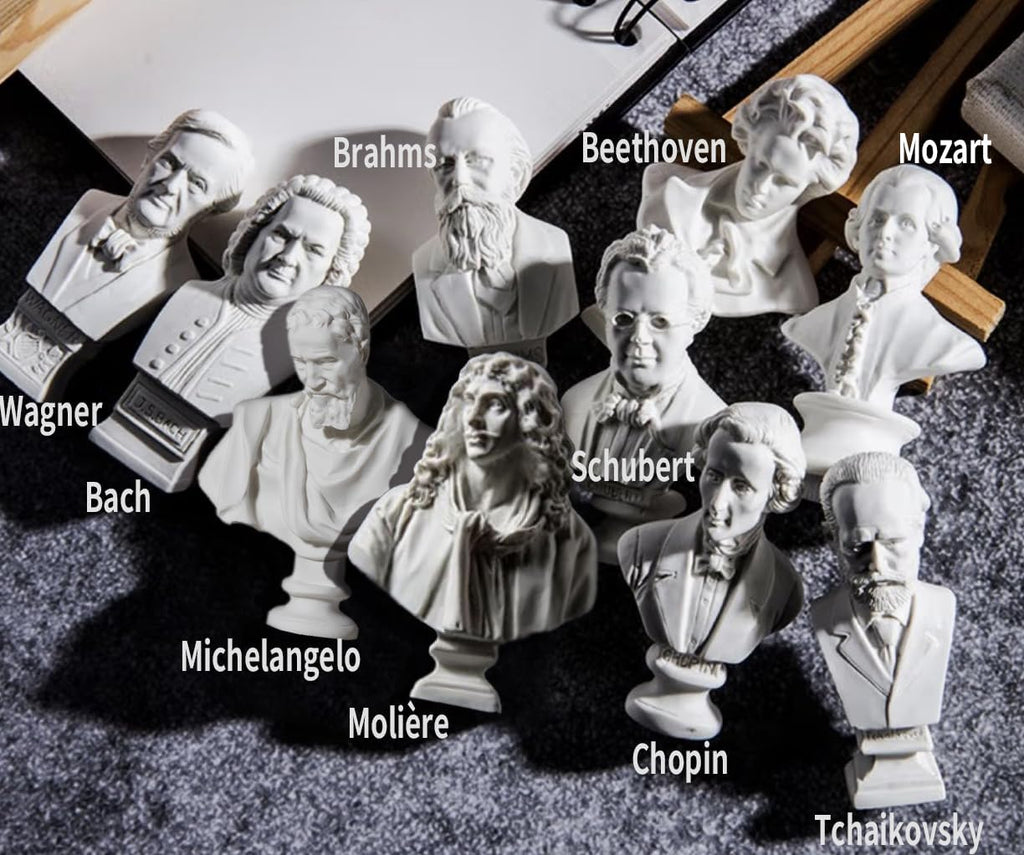 Music Composers Classical Mini greek Bust Statue Set of 10 Pcs Resin Figure Famous Artist's Sculpture Baroque to Romantic Era Collectible Figurines Statue Replica for Home Decor & Music Lover Gifts