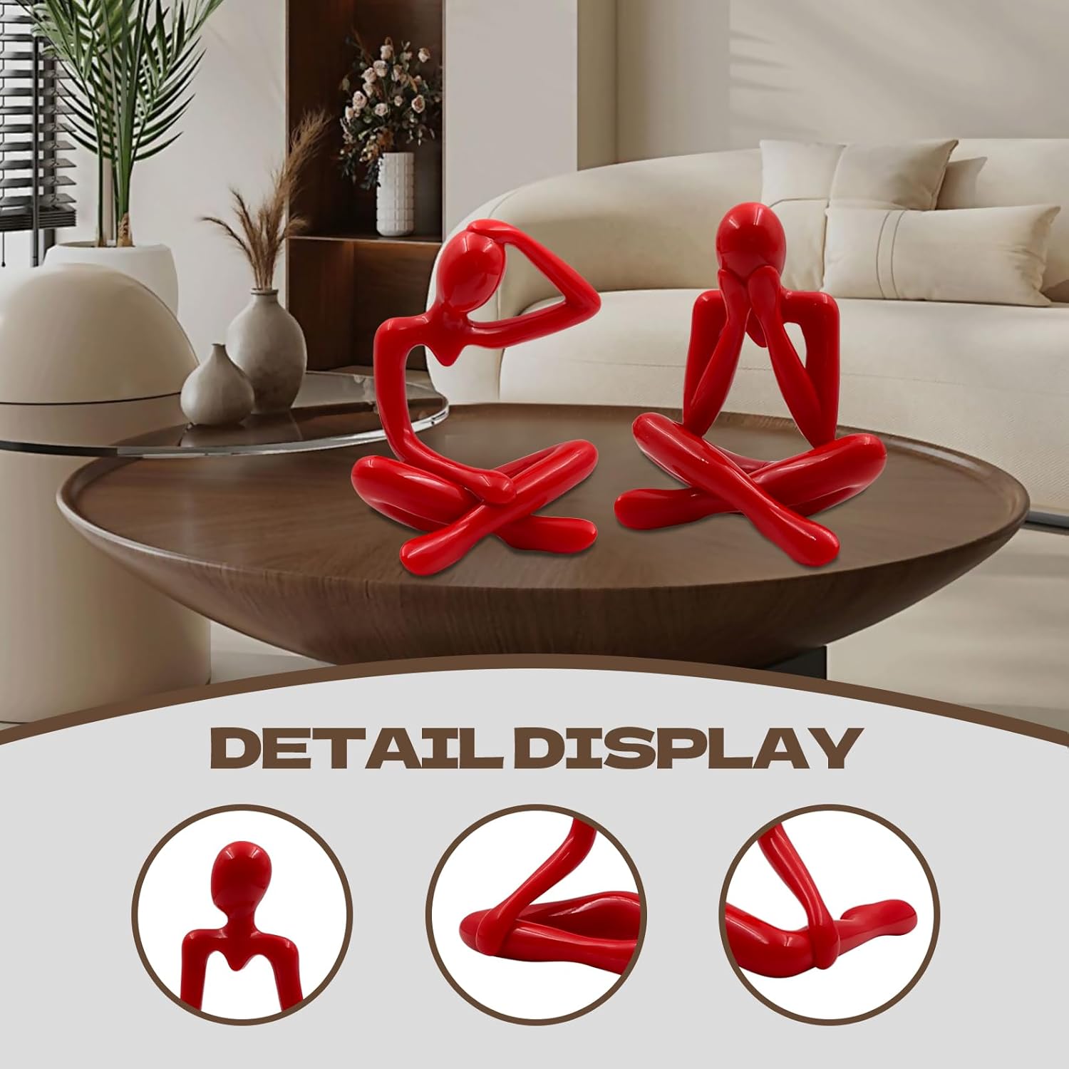 4PCS Thinker Style Abstract red Statue, Modern Simple ABS Abstract Sculpture Decor, for Home Living Room, Restaurant, Office, Bookshelf Decoration, Gifts