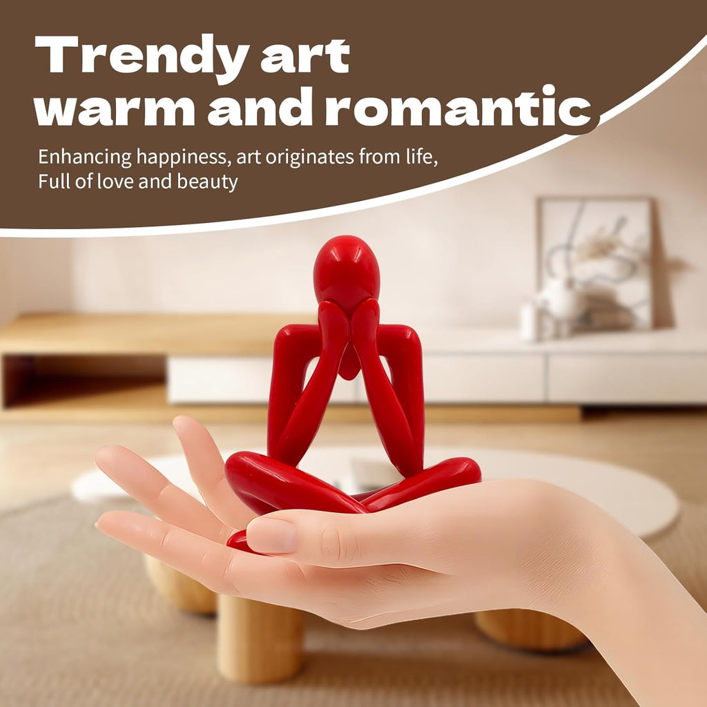 4PCS Thinker Style Abstract red Statue, Modern Simple ABS Abstract Sculpture Decor, for Home Living Room, Restaurant, Office, Bookshelf Decoration, Gifts