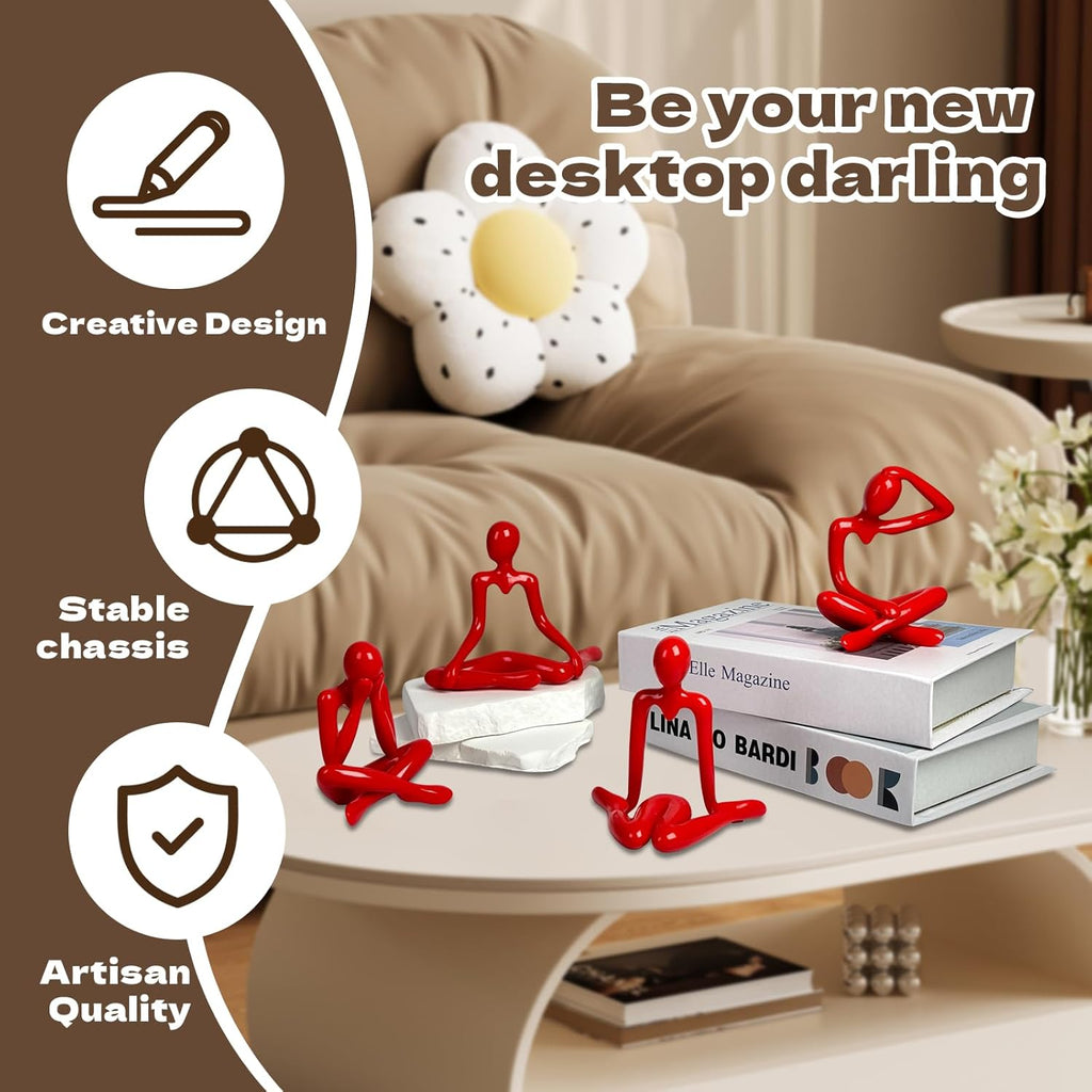 4PCS Thinker Style Abstract red Statue, Modern Simple ABS Abstract Sculpture Decor, for Home Living Room, Restaurant, Office, Bookshelf Decoration, Gifts