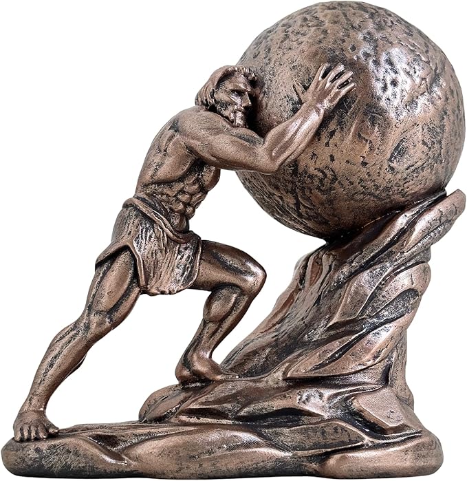 Bronze Sisyphus Statue – Greek Mythology Resin Sculpture 4.5" – Motivational Office Desk Decor, Inspirational Home Decoration, Unique Figurine Art Gift for Entrepreneurs & High Achievers