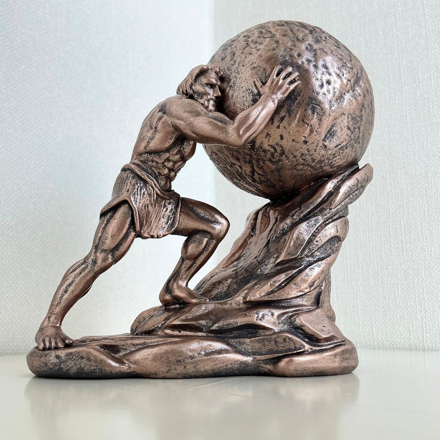 Bronze Sisyphus Statue – Greek Mythology Resin Sculpture 4.5" – Motivational Office Desk Decor, Inspirational Home Decoration, Unique Figurine Art Gift for Entrepreneurs & High Achievers